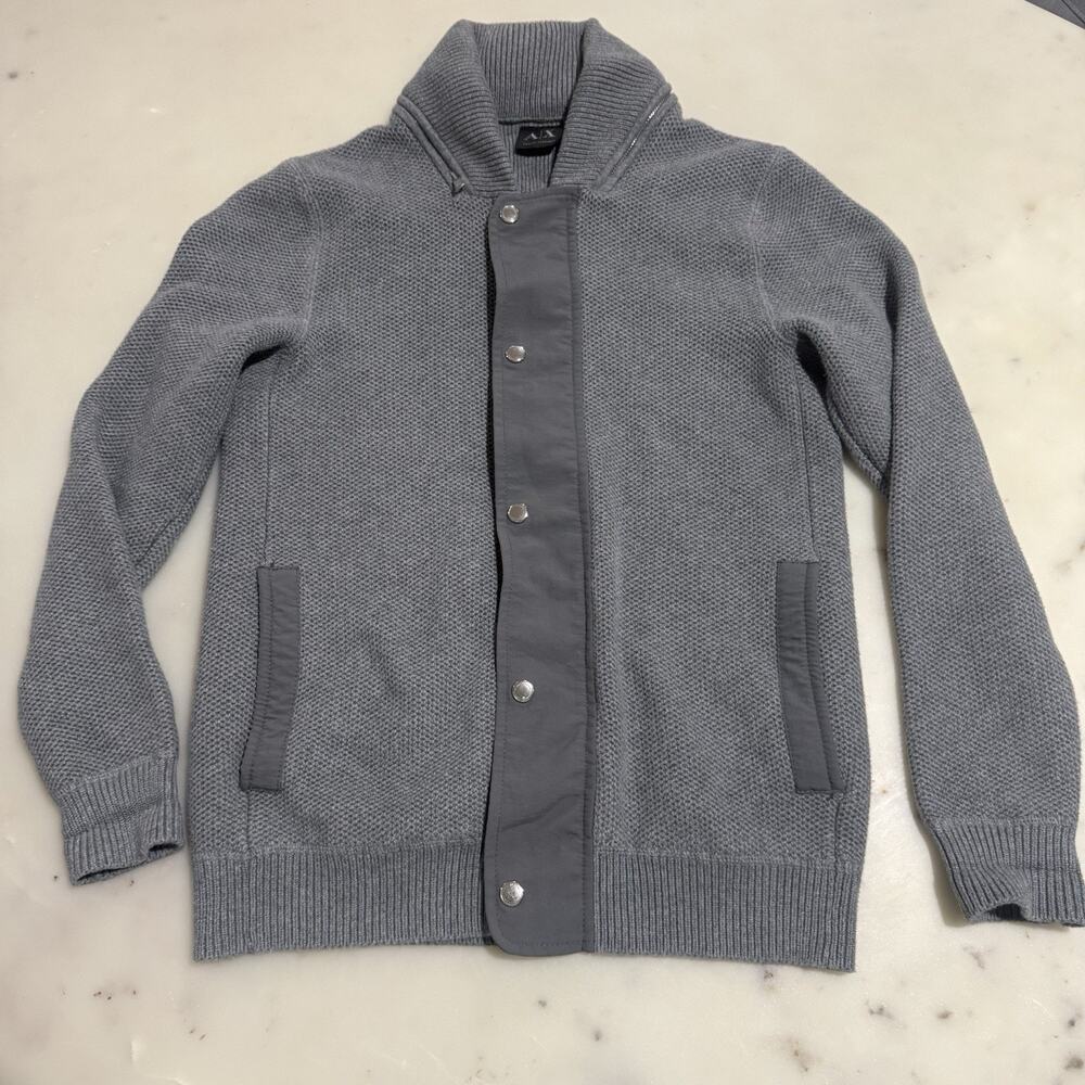 Armani Exchange Cardigan Men M Gray Long Sleeve Knit Preppy Sweater Shawl Collar